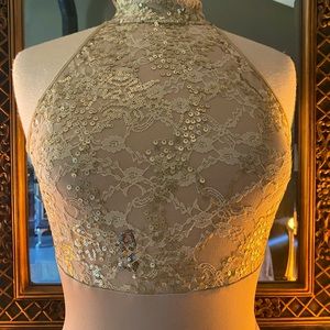 Gold dance gown. Looks amazing for Ballroom, salsa, ballet, lyrical dance!